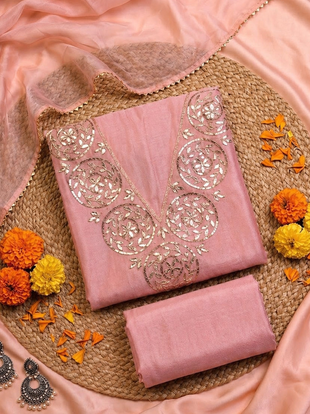 Petal Pink Gota Patti Unstitched Suit Set