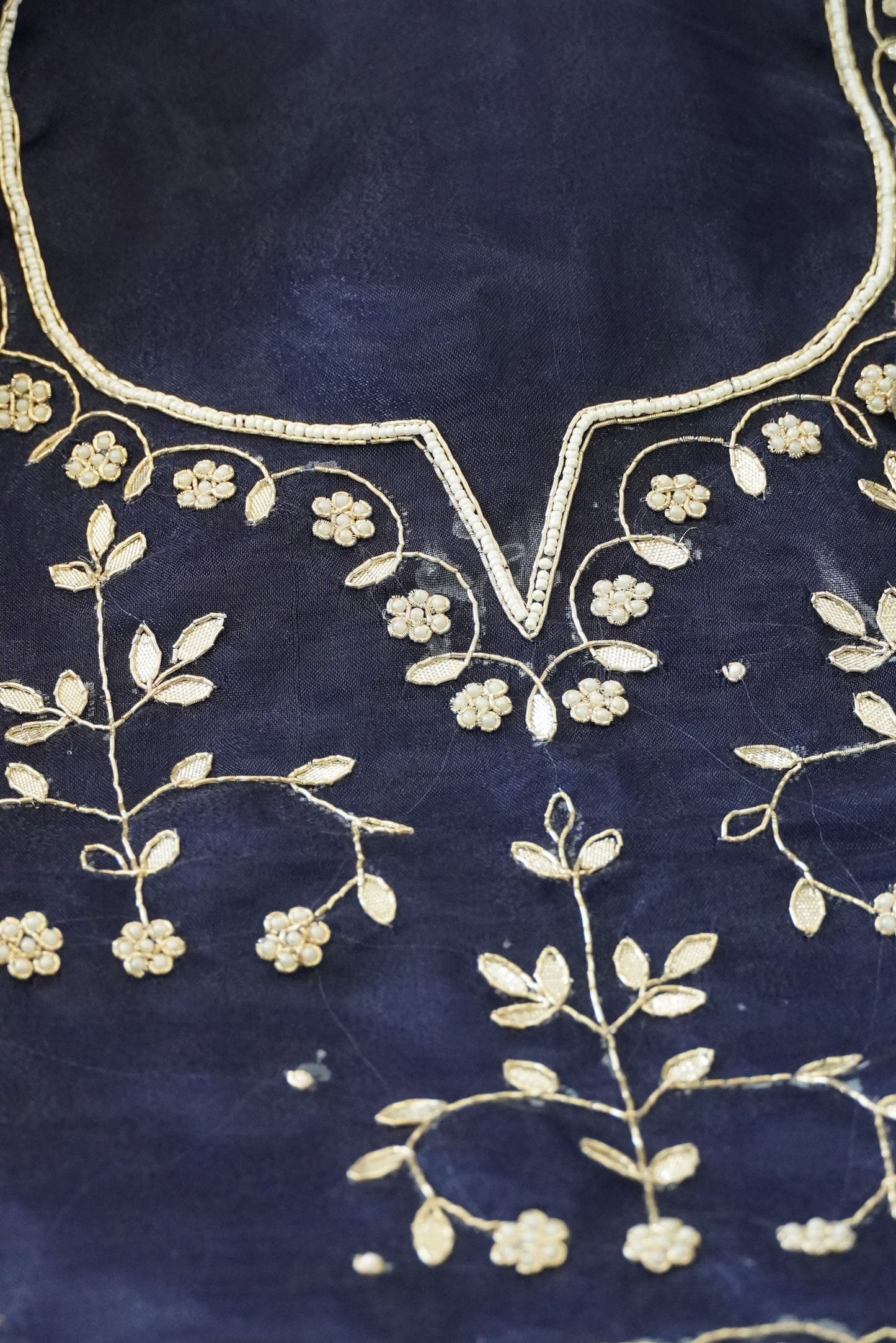Ink Blue Unstitched Suit with Silver Zari and Sequin Floral Embroidery