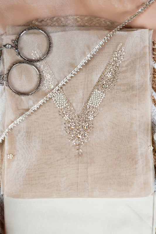 Sharvi Moora Unstitched Suit Set with Handcrafted Zardozi Work