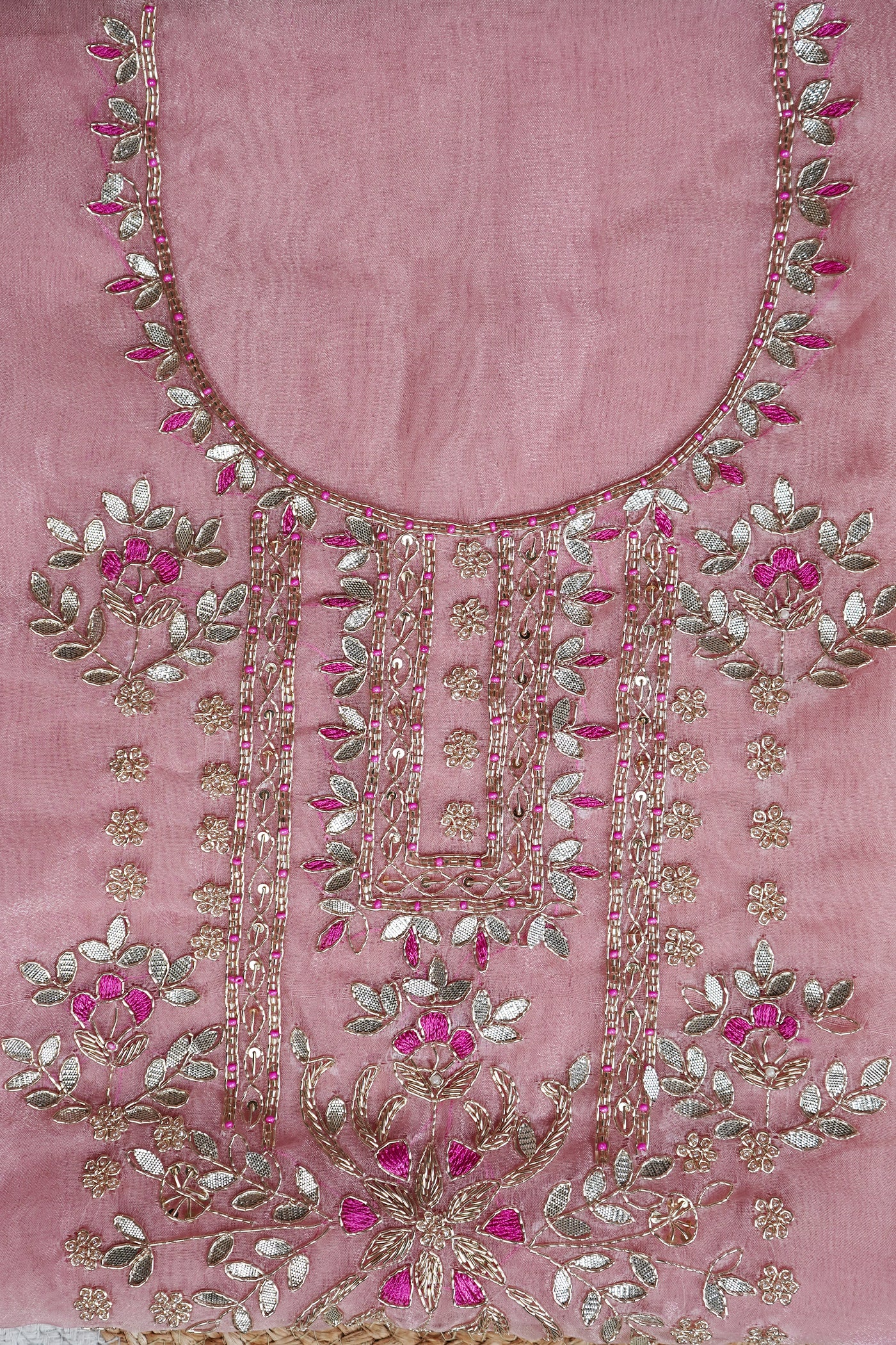 Blush Pink Unstitch Suit with Rich Gota Patti and Rani Thread Embroidery