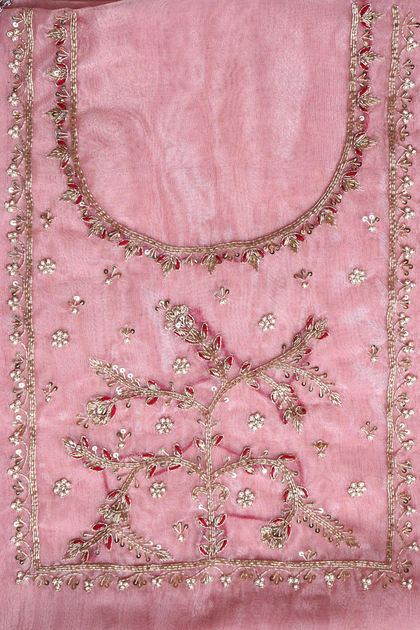 Blush Pink Unstitch Suit with Heavy Handcrafted Zardozi and Gota Patti Work - Achrangi