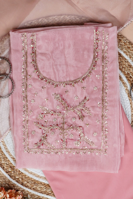Blush Pink Unstitch Suit with Heavy Handcrafted Zardozi and Gota Patti Work