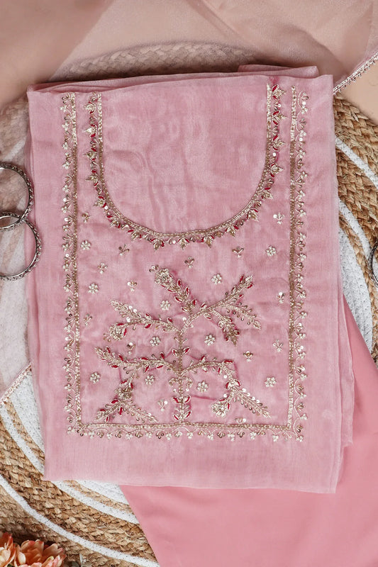 Blush Pink Unstitch Suit with Heavy Handcrafted Zardozi and Gota Patti Work - Achrangi