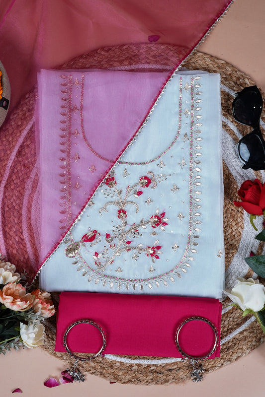 Tavi Sky Blue Zardozi & Sequin Bird Embellished Suit Set