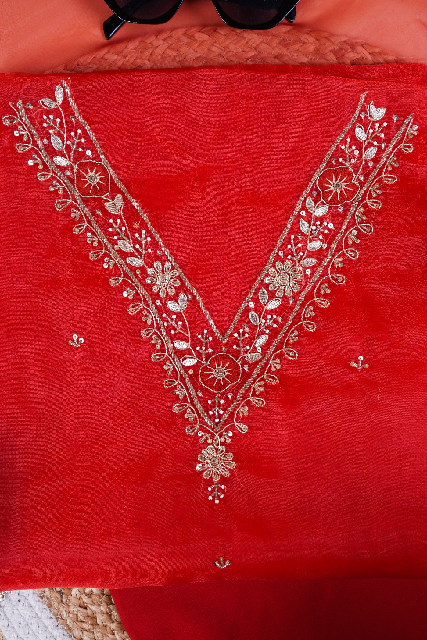 Sindoori Gulrosh Floral Zari & Resham Thread Suit Set