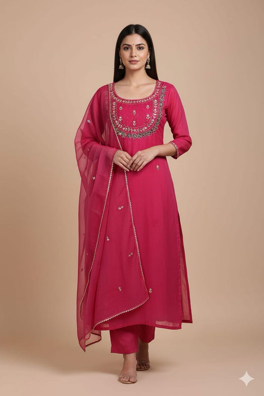 Magenta Meher Mirror Embroidered Unstitched Suit Set