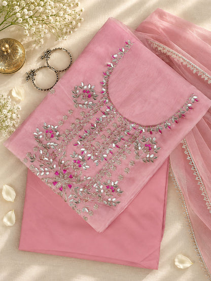 Blush Pink Unstitch Suit with Rich Gota Patti and Rani Thread Embroidery