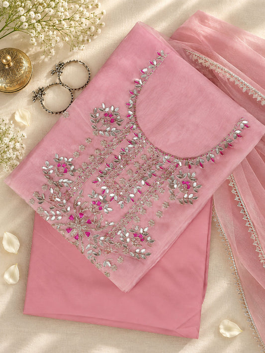 Blush Pink Unstitch Suit with Rich Gota Patti and Rani Thread Embroidery