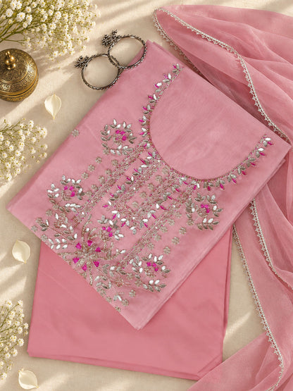 Blush Pink Unstitch Suit with Rich Gota Patti and Rani Thread Embroidery