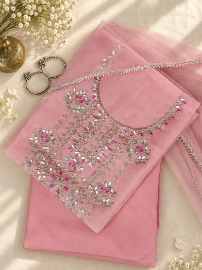 Blush Pink Unstitch Suit with Rich Gota Patti and Rani Thread Embroidery
