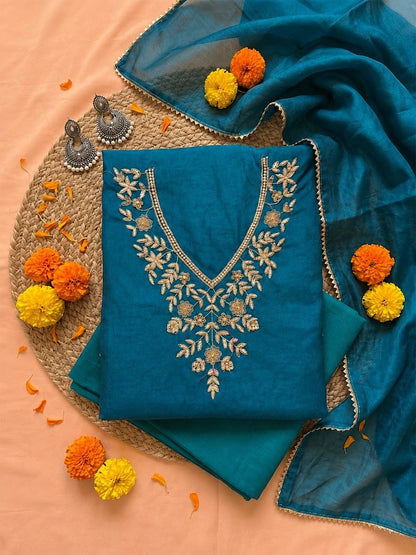 Firoza Unstitched Suit Set with Floral Zardozi Work
