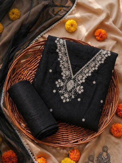 Riva Classic Black Unstitched Suit Set with Pearl & Sequins Work