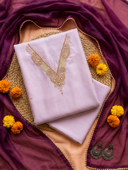 Lavender Unstitched Suit with Handcrafted Zardozi and Pearl Work