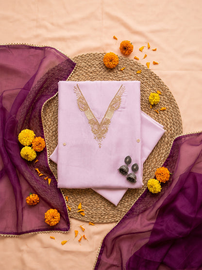 Lavender Unstitched Suit with Handcrafted Zardozi and Pearl Work
