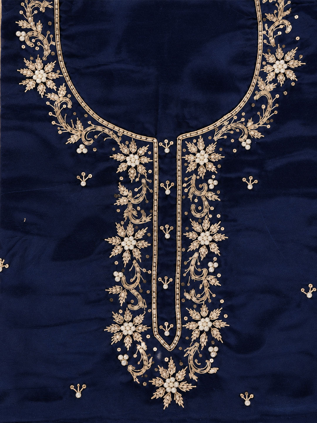 Saanjh Blue Unstitched Suit Set with Handcrafted Zardozi Work