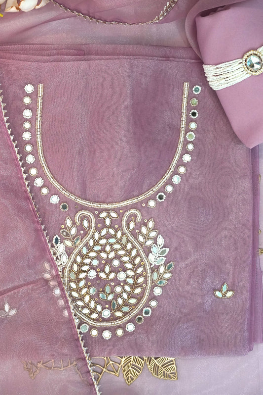 Varnika Pink Sandal Zari & Mirror Suit Set