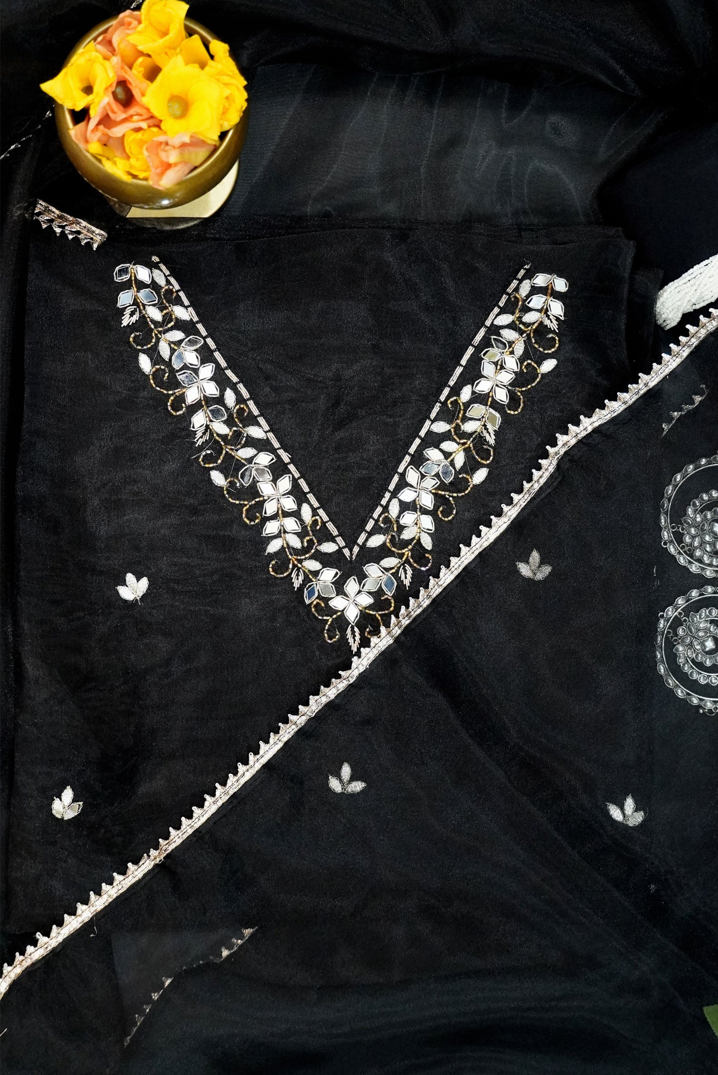 Tamira Black Unstitched Suit with Mirror Accents