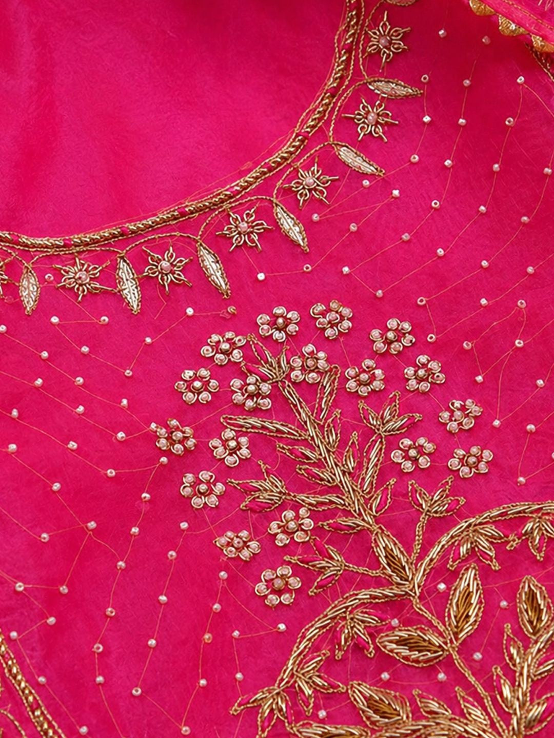 Fuchsia Pink Unstitched Suit Set with Floral Zardozi & Gota Patti Work
