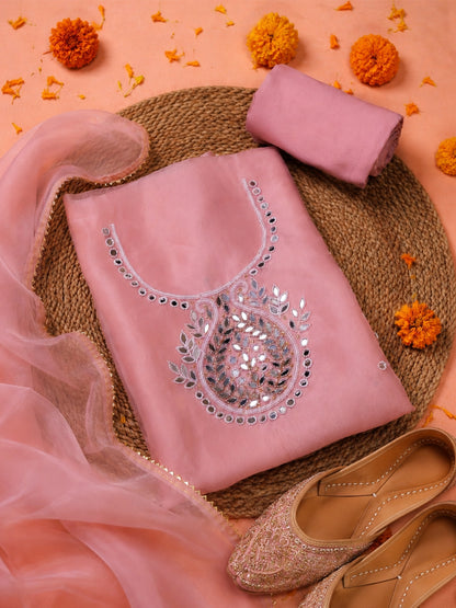 Varnika Pink Sandal Zari & Mirror Suit Set