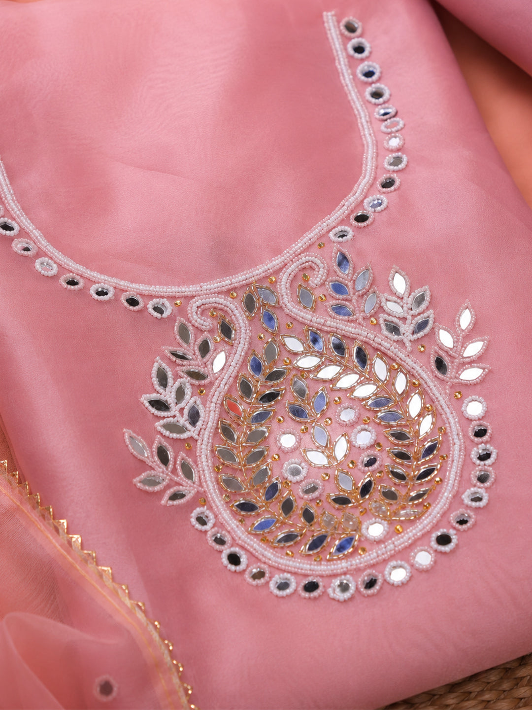 Varnika Pink Sandal Zari & Mirror Suit Set