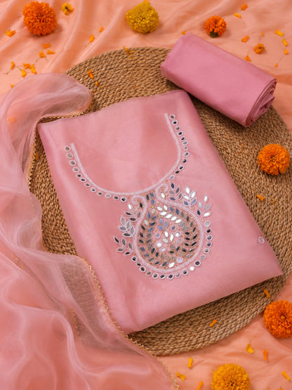 Varnika Pink Sandal Zari & Mirror Suit Set