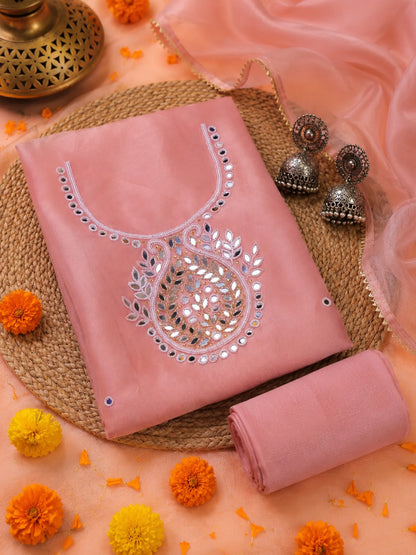 Varnika Pink Sandal Zari & Mirror Suit Set