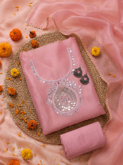 Varnika Pink Sandal Zari & Mirror Suit Set
