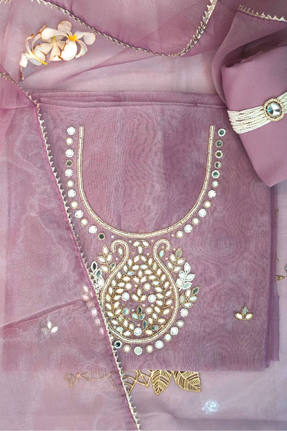 Varnika Pink Sandal Zari & Mirror Suit Set