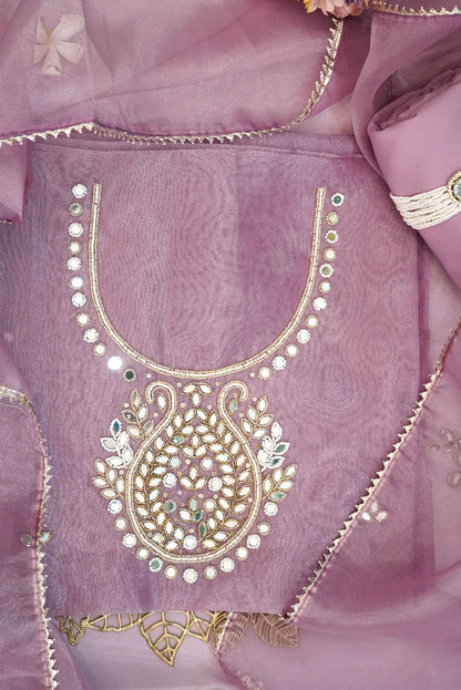 Varnika Pink Sandal Zari & Mirror Suit Set
