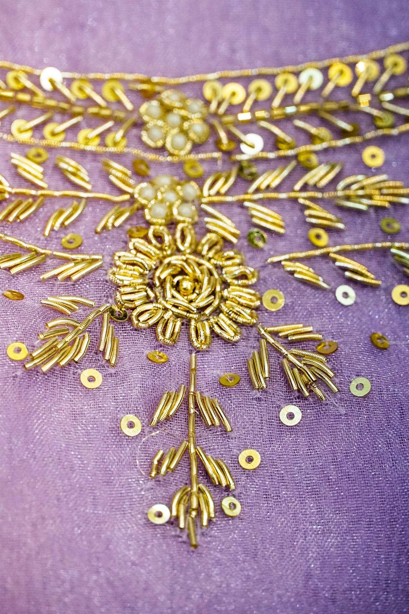 Lavender Unstitched Suit with Handcrafted Zardozi and Pearl Work