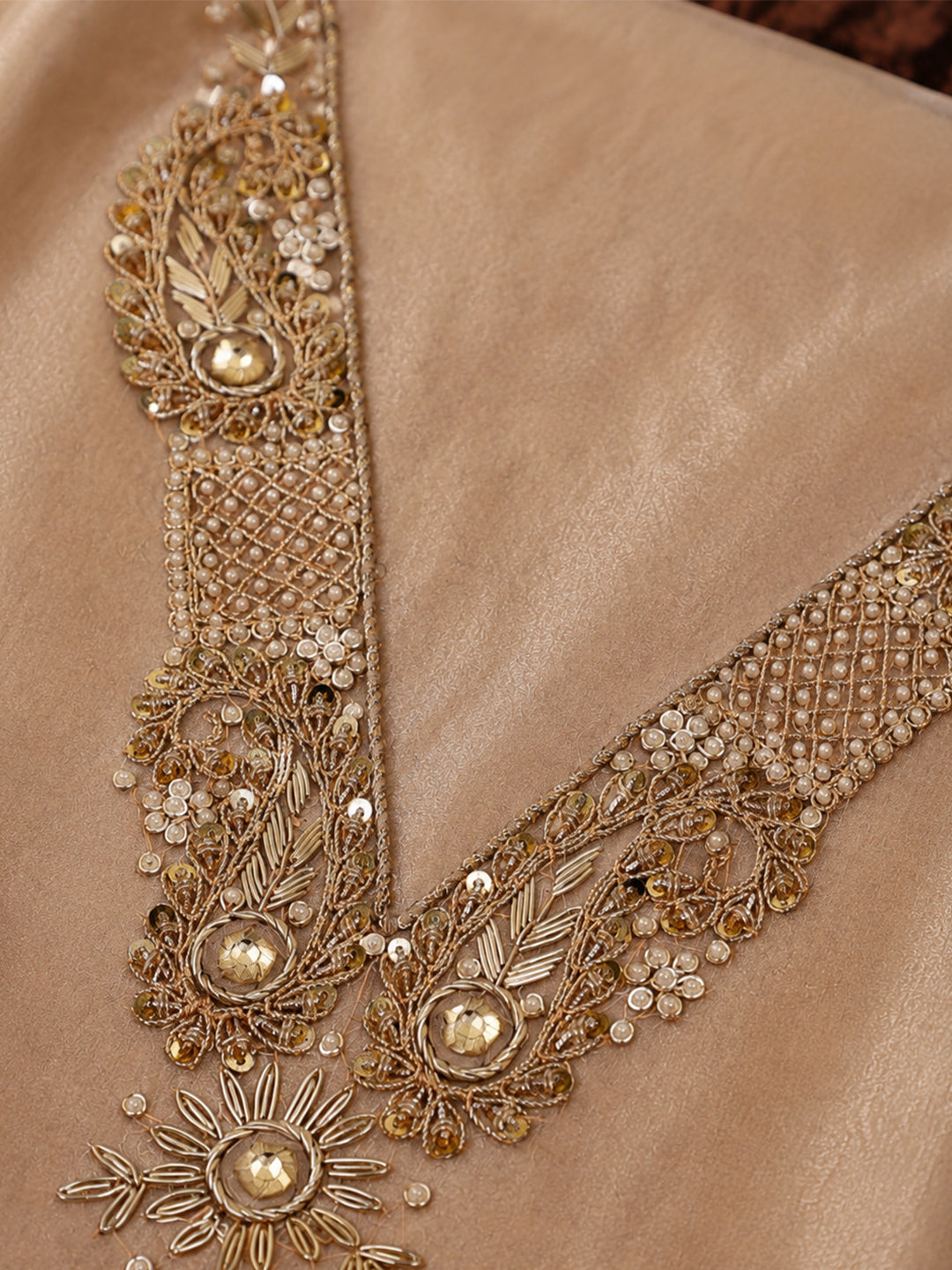 Sharvi Moora Unstitched Suit Set with Handcrafted Zardozi Work