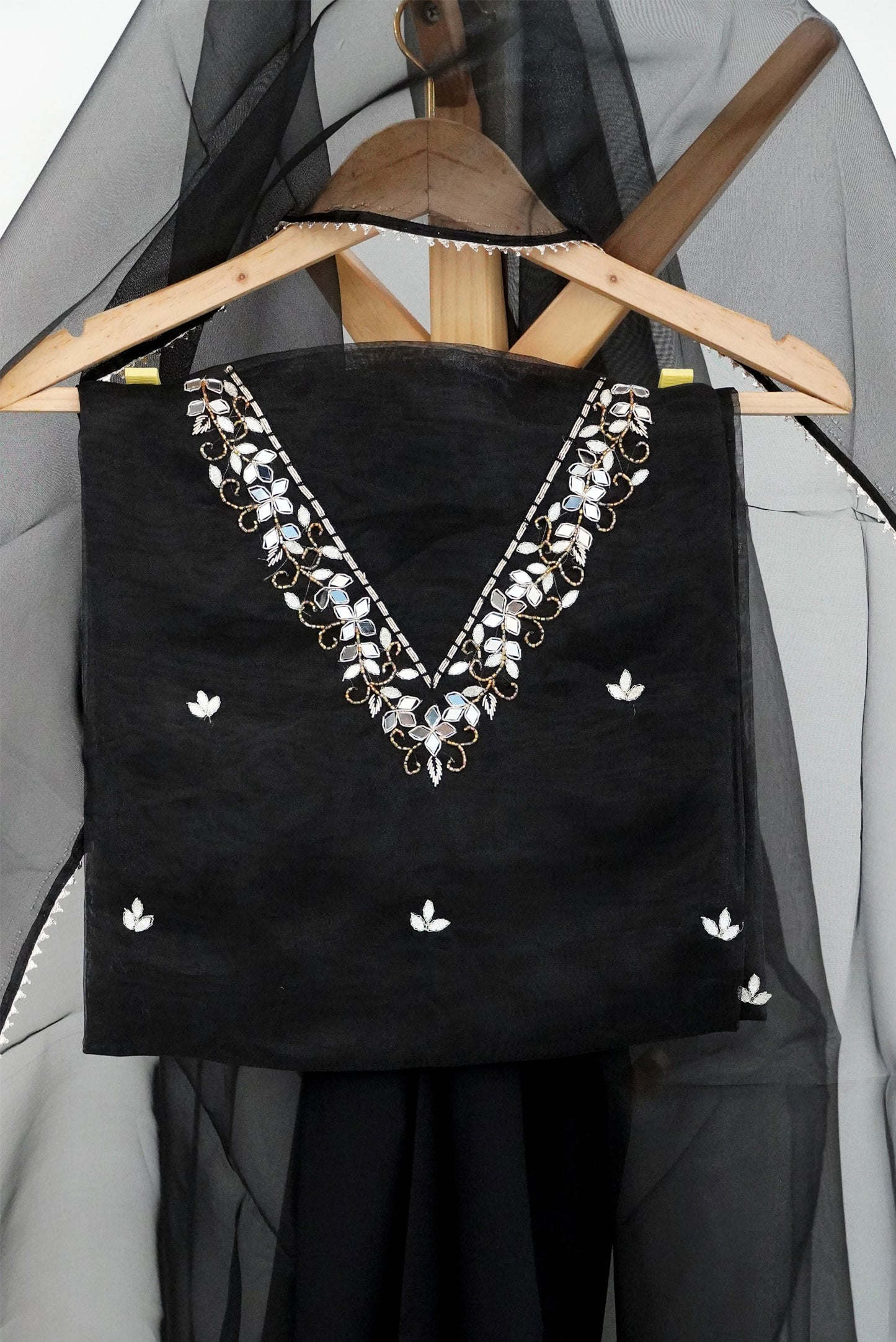 Tamira Black Unstitched Suit with Mirror Accents