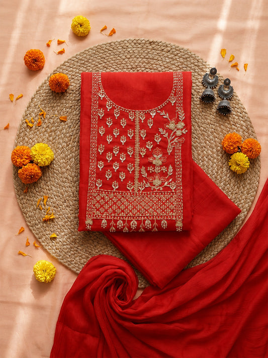 Laal Rang Hand-Embroidered Unstitched Suit Set