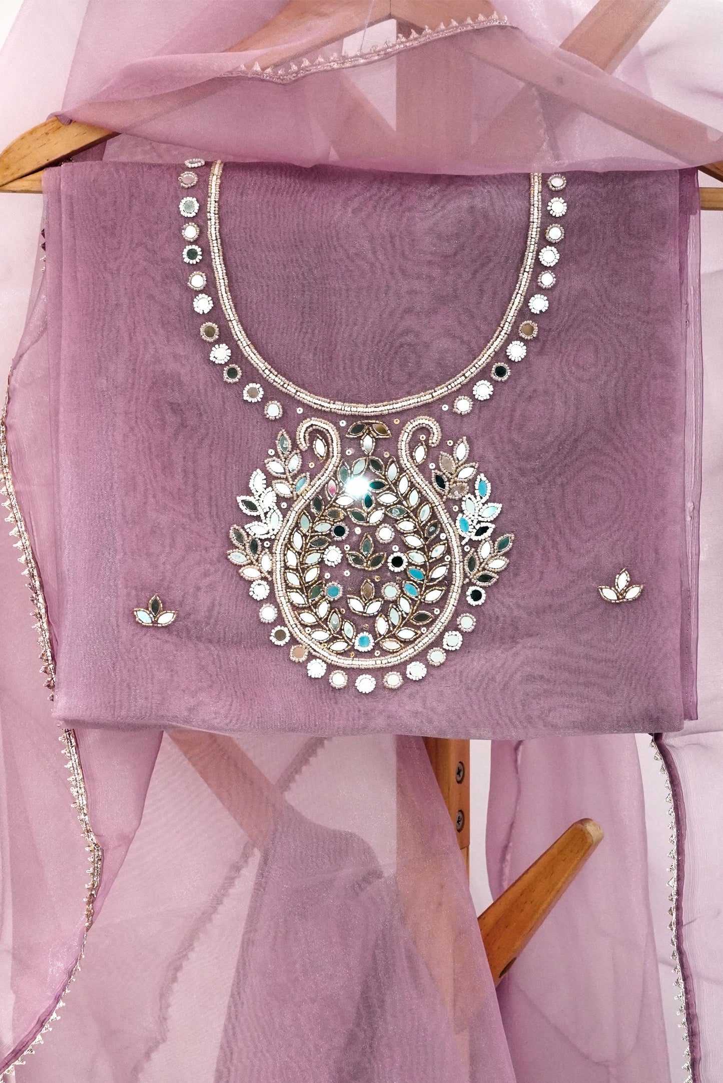 Varnika Pink Sandal Zari & Mirror Suit Set