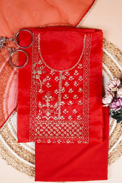 Laal Rang Hand-Embroidered Unstitched Suit Set