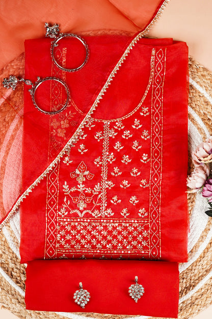 Laal Rang Hand-Embroidered Unstitched Suit Set