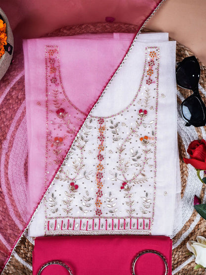 Shubhra Ivory Rose Organza Suit with Gota Zari Work