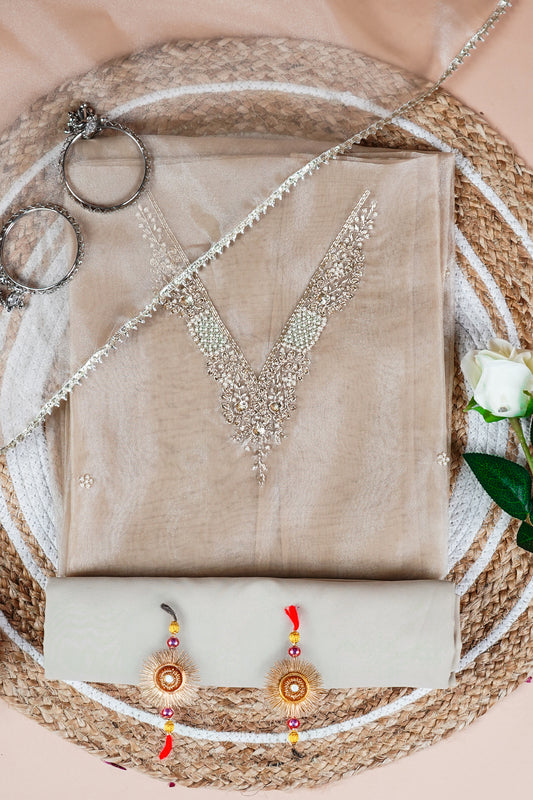 Sharvi Moora Unstitched Suit Set with Handcrafted Zardozi Work