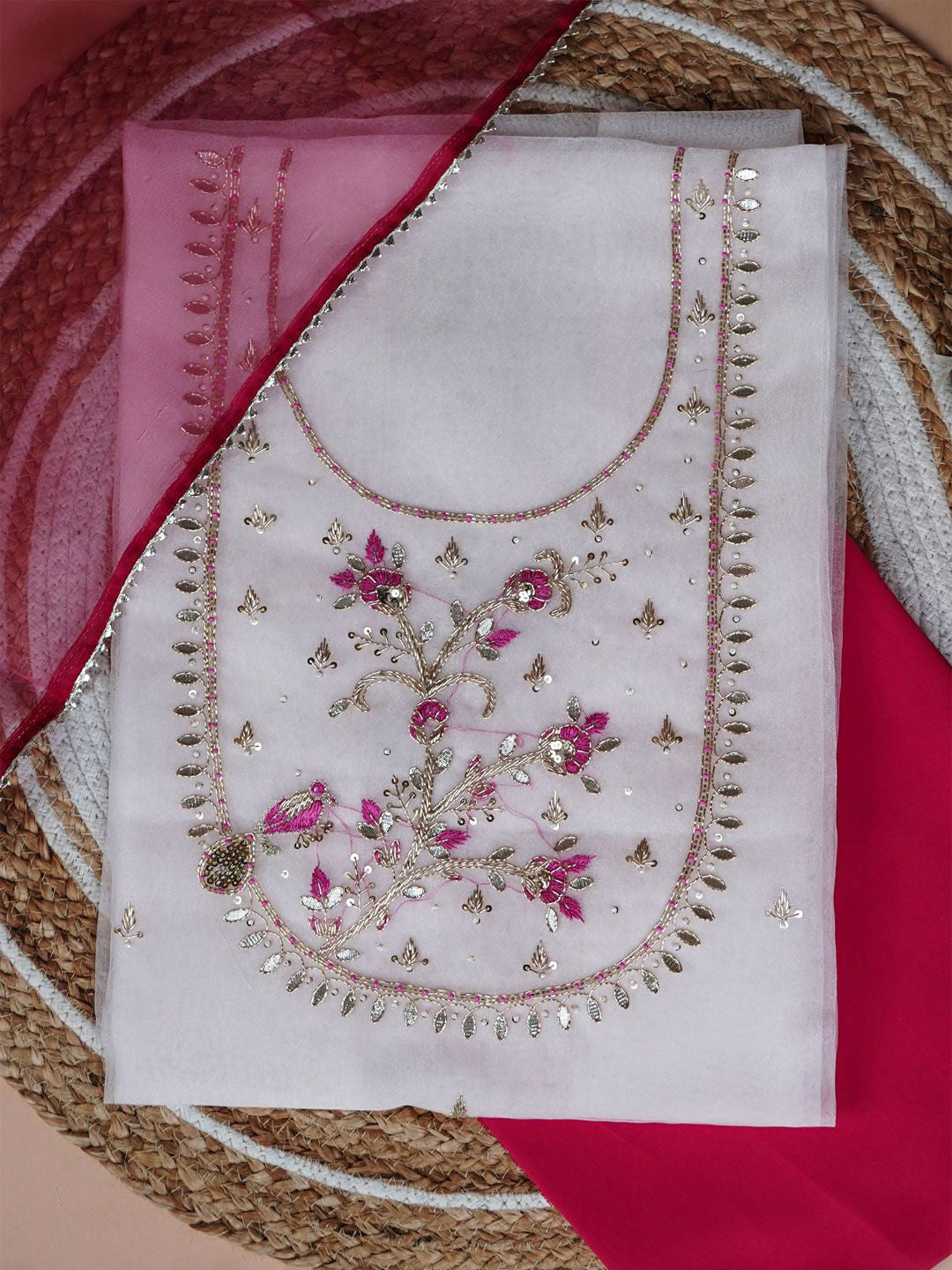 Tavi Rose Blush Zardozi & Sequin Bird Embellished Suit Set