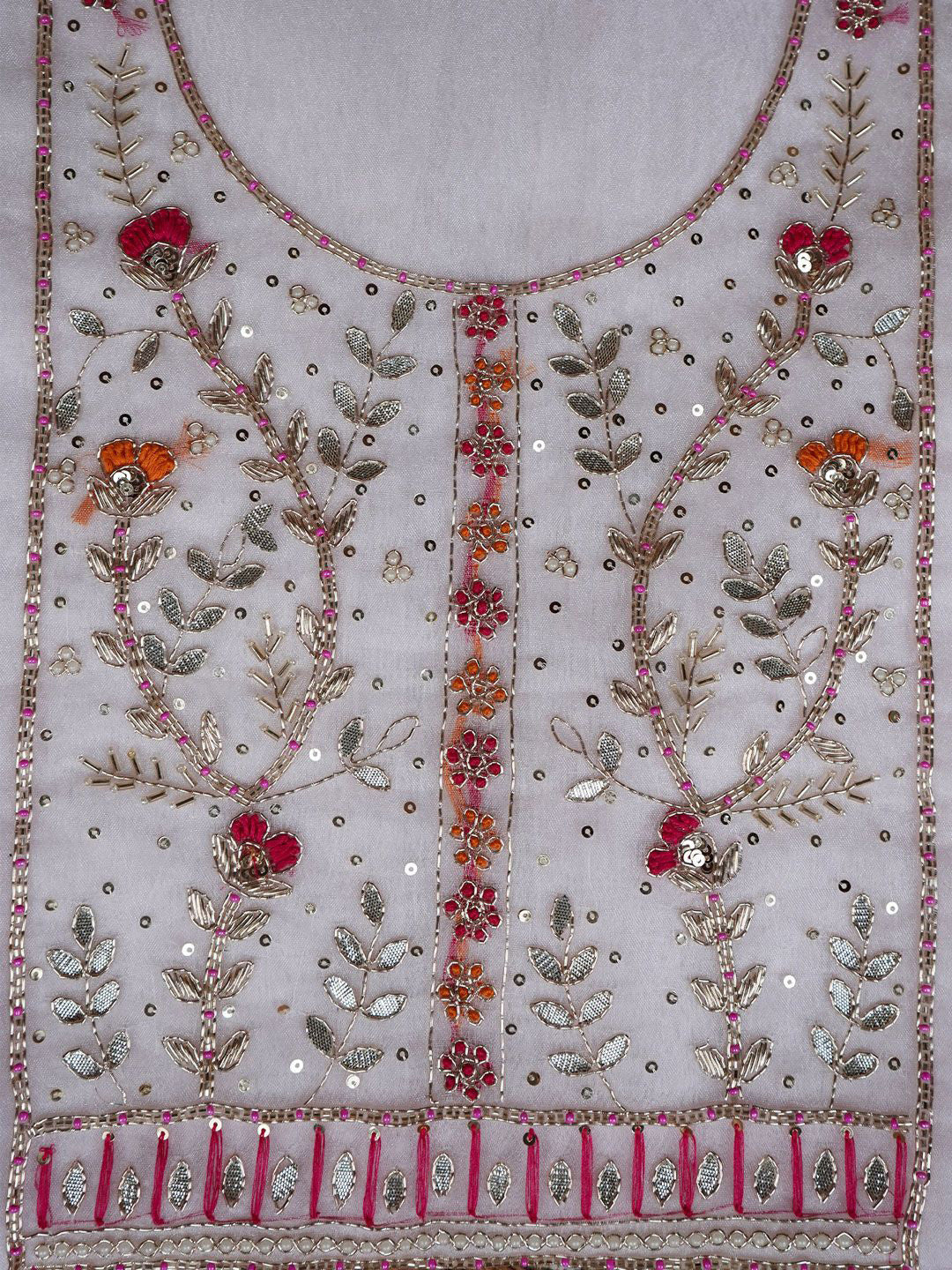 Shubhra Ivory Rose Organza Suit with Gota Zari Work