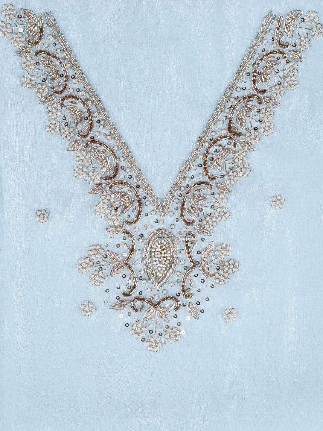 Riva Ice Blue Zari & Sequins Embellished Unstitched Suit Set