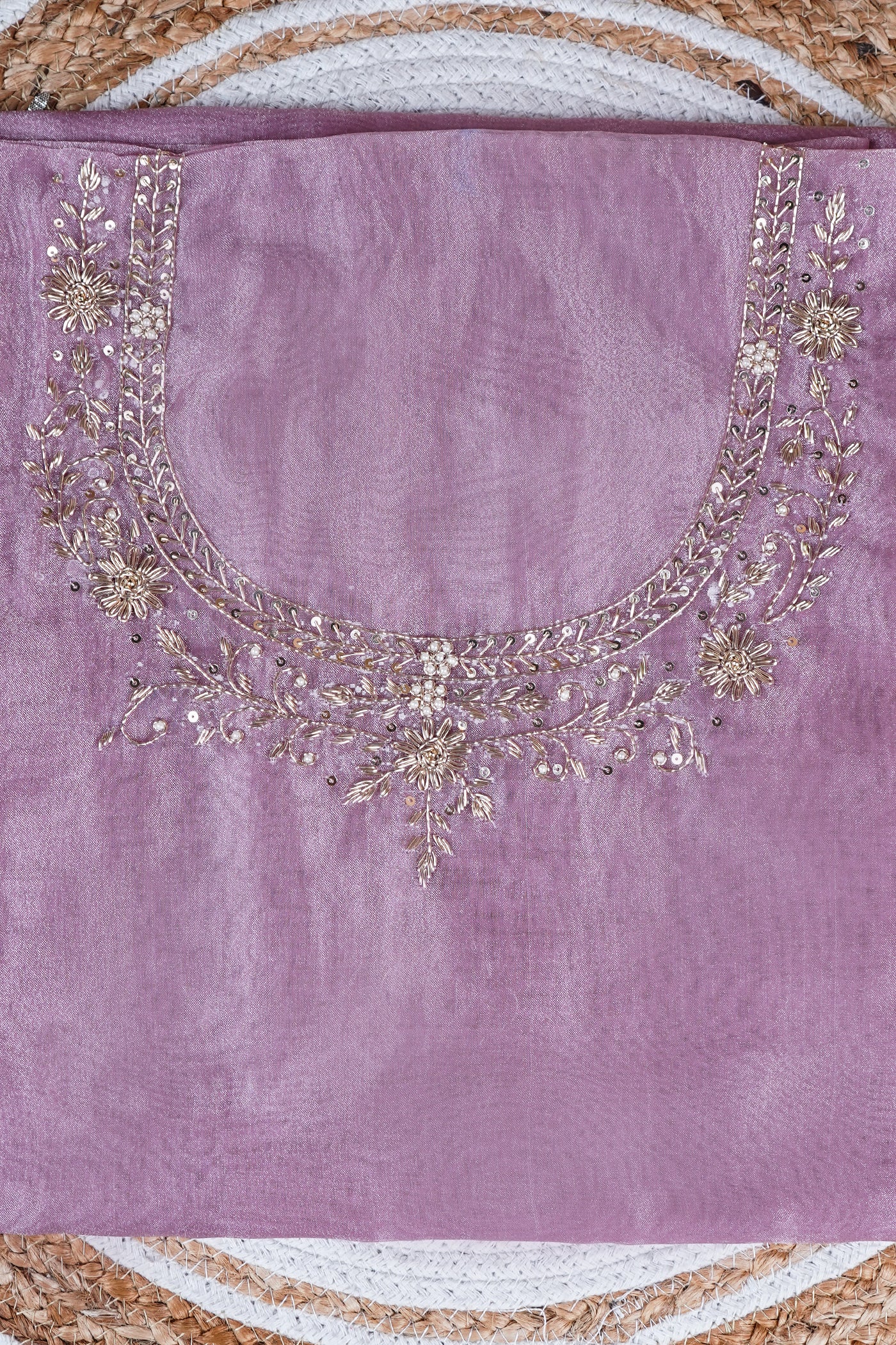 Onion Pink Unstitched Suit with Handcrafted Zardozi  And Pearl Work