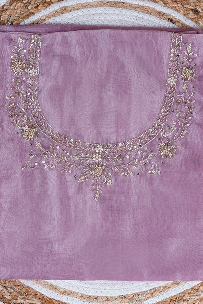 Onion Pink Unstitched Suit with Handcrafted Zardozi  And Pearl Work