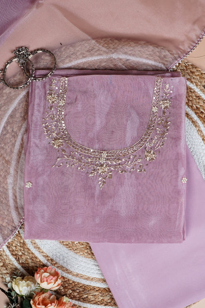 Onion Pink Unstitched Suit with Handcrafted Zardozi  And Pearl Work