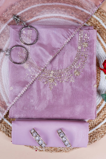 Onion Pink Unstitched Suit with Handcrafted Zardozi  And Pearl Work
