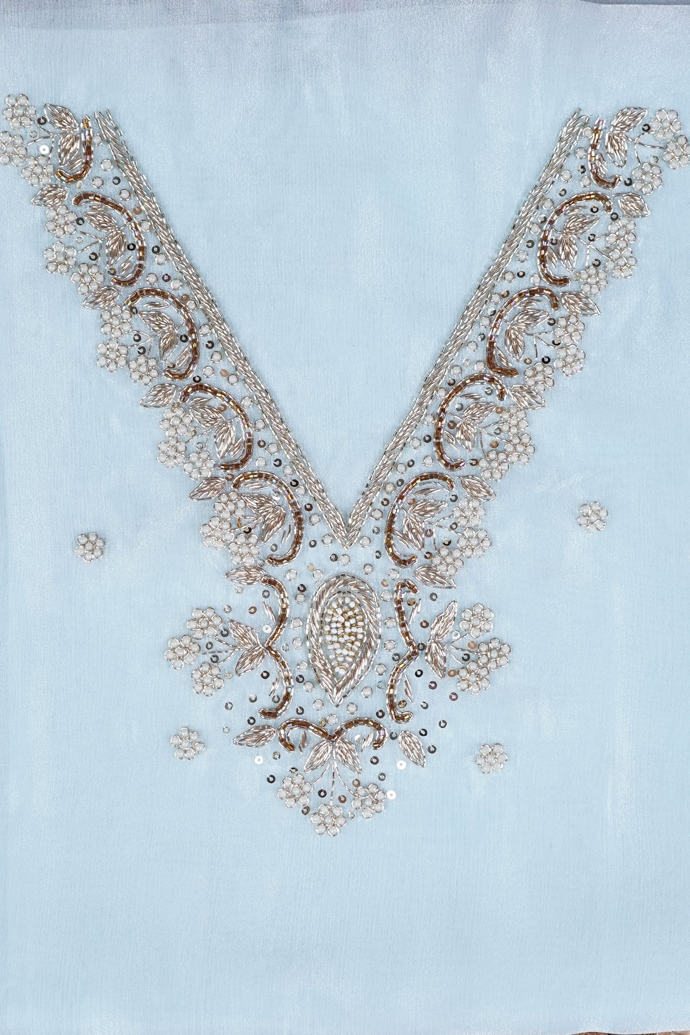Riva Ice Blue Zari & Sequins Embellished Unstitched Suit Set