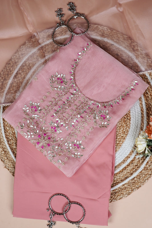 Blush Pink Unstitch Suit with Rich Gota Patti and Rani Thread Embroidery