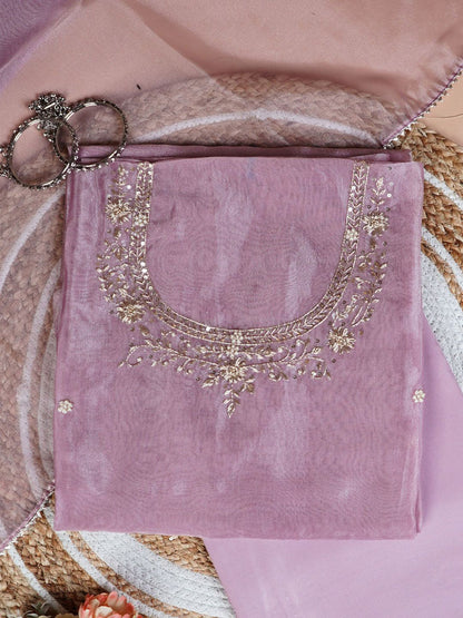 Onion Pink Unstitched Suit with Handcrafted Zardozi  And Pearl Work