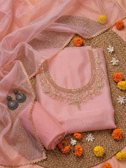 Petal Pink Unstitched Suit Set with Handcrafted Zardozi & Pearl Work