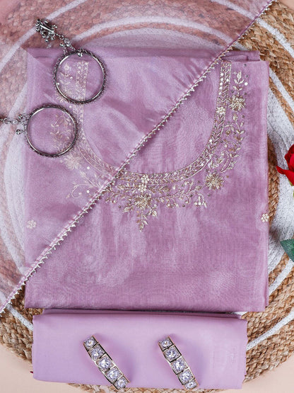 Onion Pink Unstitched Suit with Handcrafted Zardozi  And Pearl Work